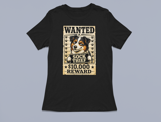 WANTED: Sock Thief 🐾😂 (Extremely Cute, Highly Guilty) Australian Shepherd Unisex T-Shirt